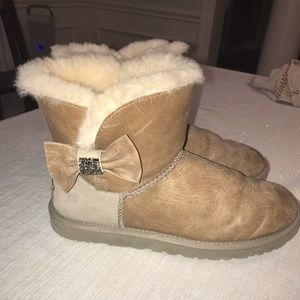 tan leather uggs with glitter bow